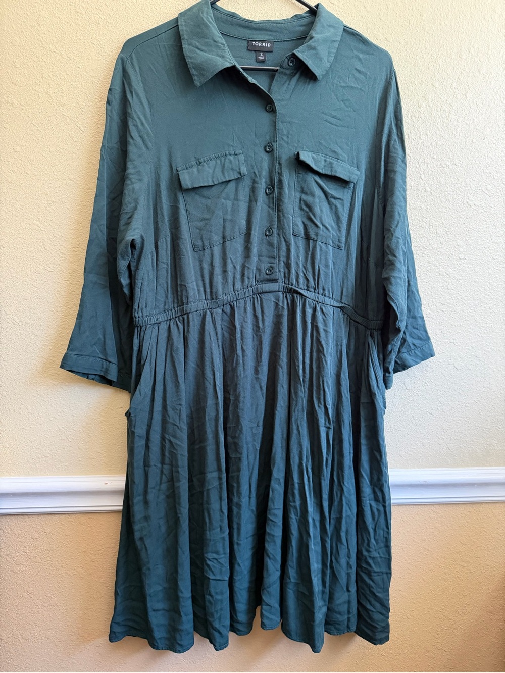 torrid size 2 Teal-Green Long Sleeve Button Front Shirt Dress